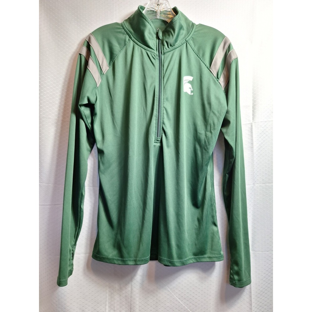 PRO EDGE Michigan State Spartans 1/4 Zip Pullover Sz L (12/14) Green Gray Logo